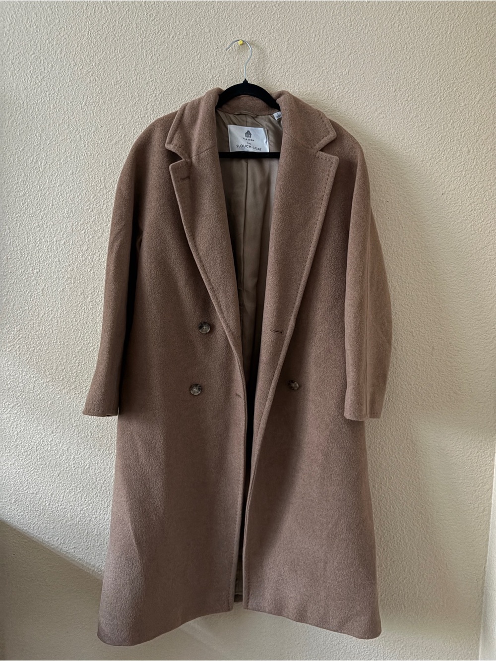 Aritzia Babaton Slouch Coat - Double-Breasted Wool Blend Coat in Taupe